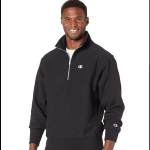 Champion Men's Reverse Weave Quater Zip Neck Pullover Sweater Black Size Small